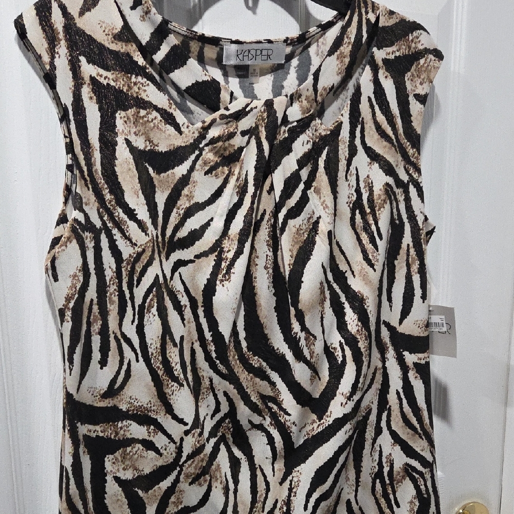Kasper Women's Zebra Print Sleeveless Blouse - Black and Tan